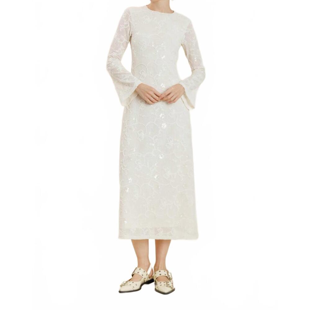 NEW AUREUM women's floral knit maxi dress in white